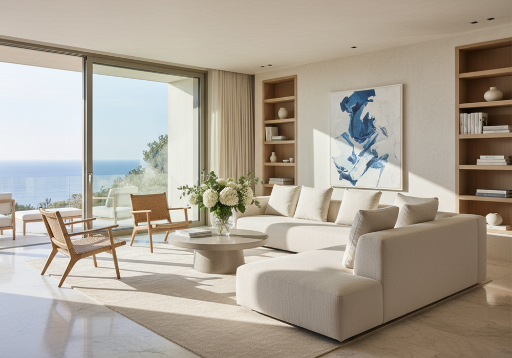 Bright living room with ocean view